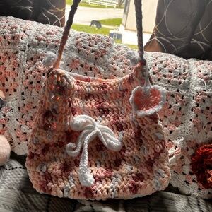 Handmade Crochet Pink & Cream Shoulder Bag